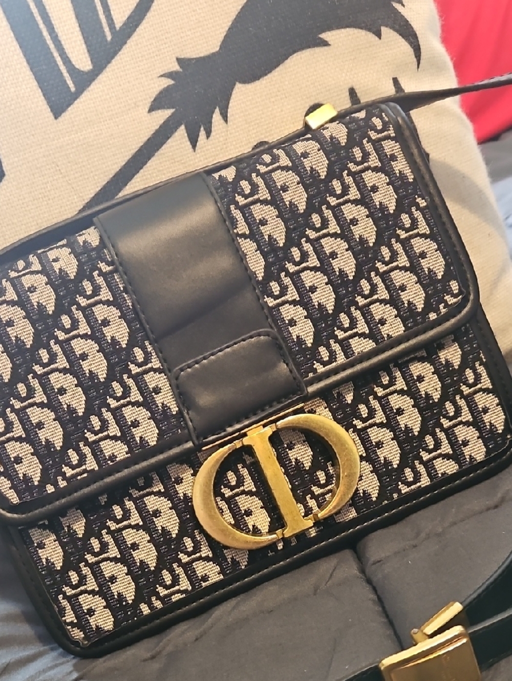 Dior Blue and Beige Oblique Canvas Saddle Crossbody Bag - Picture 3 of 6